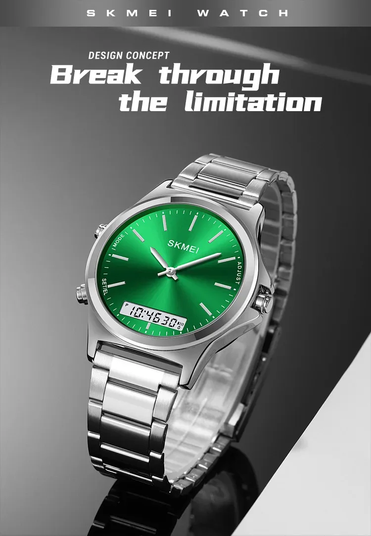 SKMEI Stainless Steel Strip Display Digital Watches For Men Women Luxury Waterproof Quartz Wristwatches and Bracele Reloj Hombre