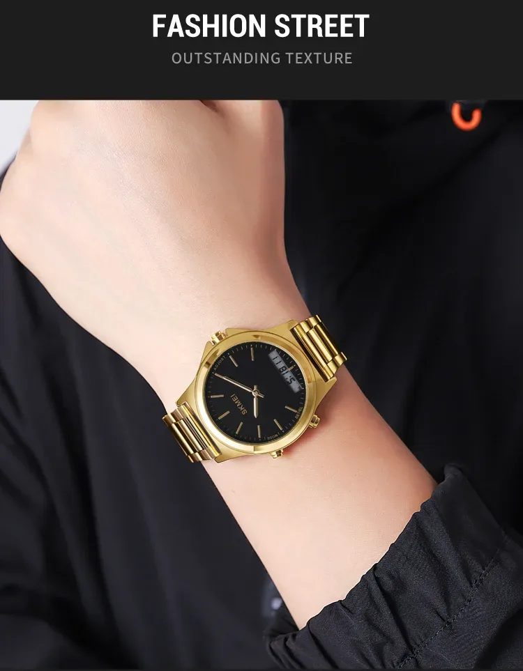 SKMEI Stainless Steel Strip Display Digital Watches For Men Women Luxury Waterproof Quartz Wristwatches and Bracele Reloj Hombre