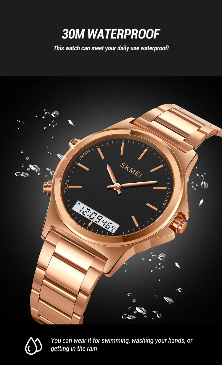 SKMEI Stainless Steel Strip Display Digital Watches For Men Women Luxury Waterproof Quartz Wristwatches and Bracele Reloj Hombre