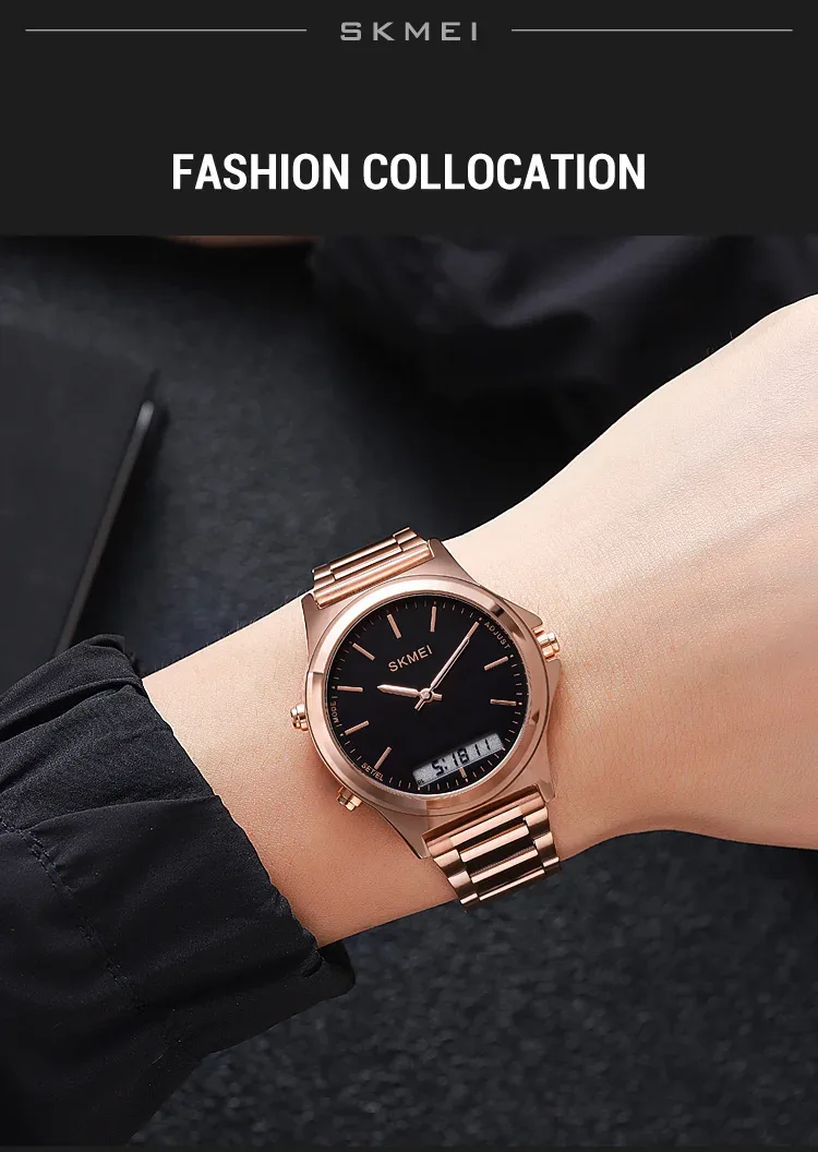 SKMEI Stainless Steel Strip Display Digital Watches For Men Women Luxury Waterproof Quartz Wristwatches and Bracele Reloj Hombre