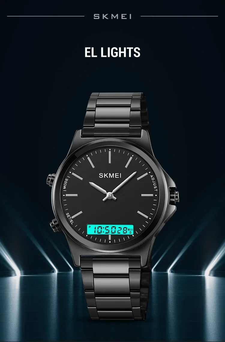 SKMEI Stainless Steel Strip Display Digital Watches For Men Women Luxury Waterproof Quartz Wristwatches and Bracele Reloj Hombre