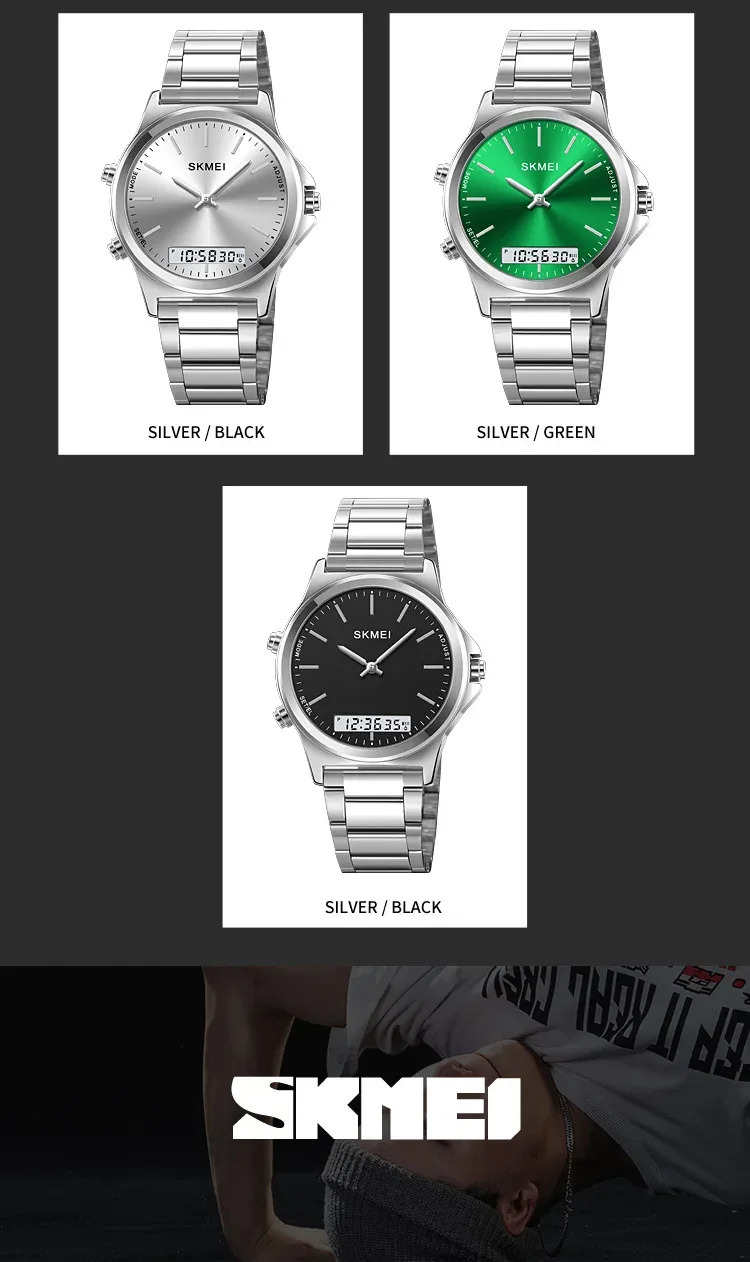 SKMEI Stainless Steel Strip Display Digital Watches For Men Women Luxury Waterproof Quartz Wristwatches and Bracele Reloj Hombre