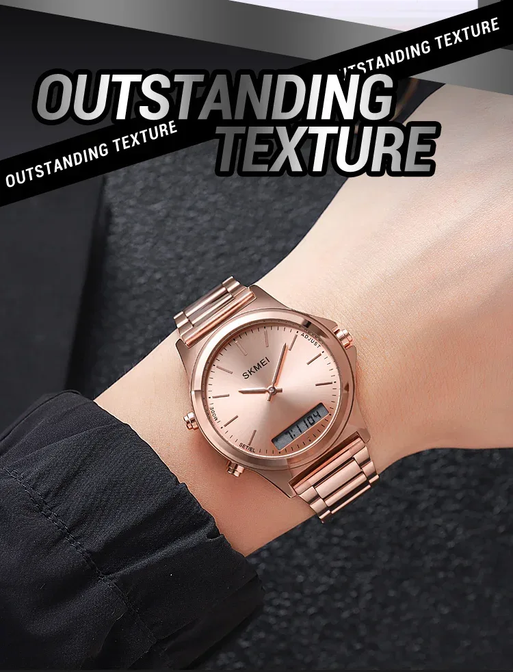 SKMEI Stainless Steel Strip Display Digital Watches For Men Women Luxury Waterproof Quartz Wristwatches and Bracele Reloj Hombre
