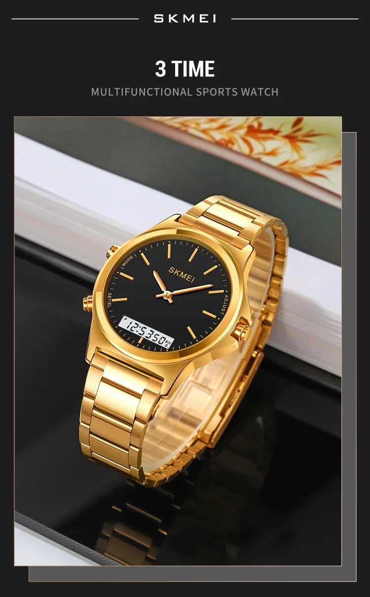 SKMEI Stainless Steel Strip Display Digital Watches For Men Women Luxury Waterproof Quartz Wristwatches and Bracele Reloj Hombre