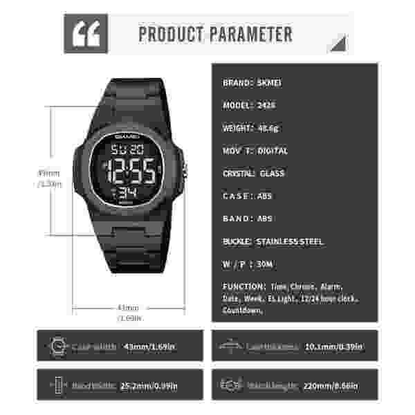 Skmei 2428 Digital Sports Watch for Men with Multiple Functions (50M Waterproof) - Image 6