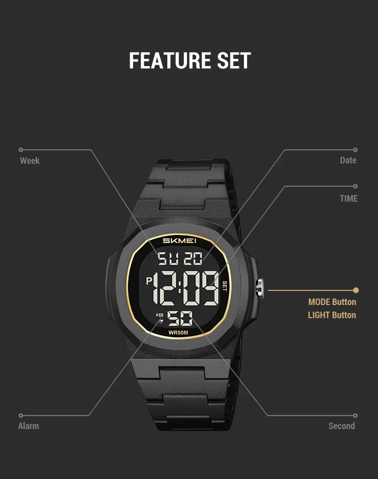 SKMEI Fashion Waterproof Electronic Watches Sports Digital Wristwatch For Men Women Creative Count Down Timer Watch Reloj Hombre