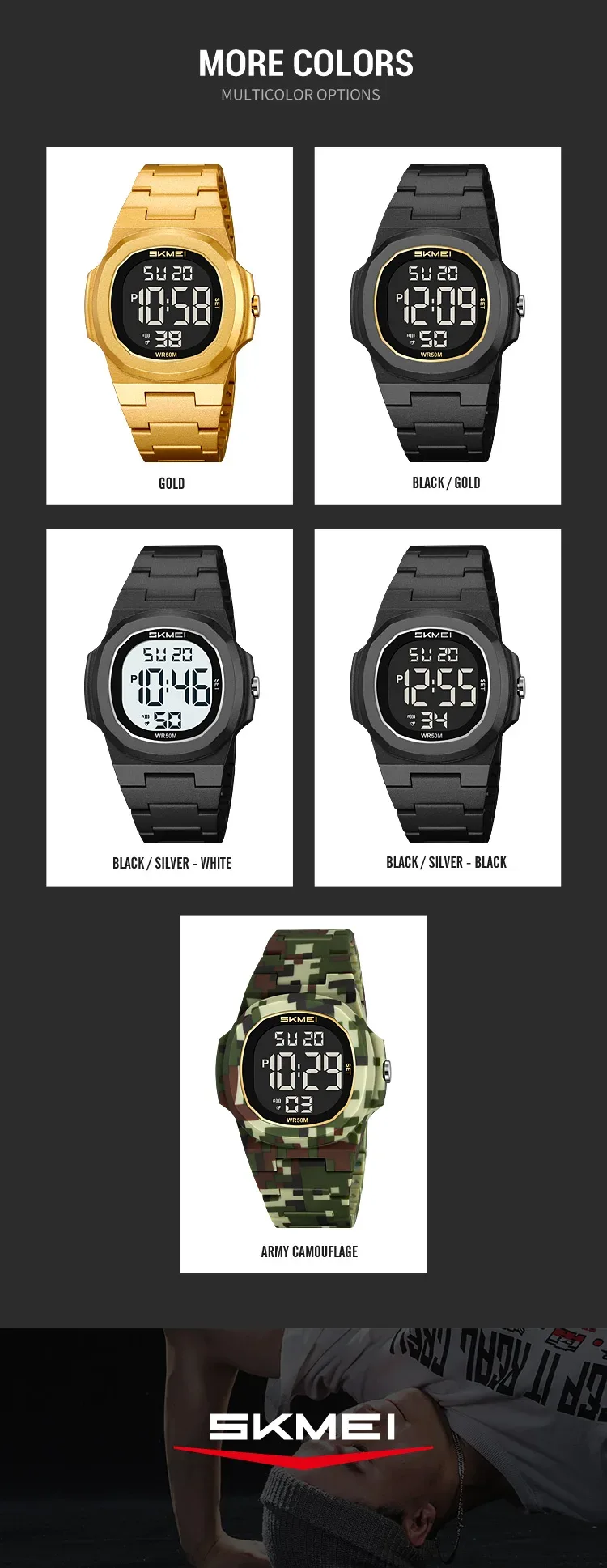 SKMEI Fashion Waterproof Electronic Watches Sports Digital Wristwatch For Men Women Creative Count Down Timer Watch Reloj Hombre