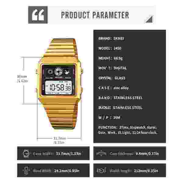 SKMEI 2450 Digital Multifunction Watch for Men with Stopwatch and Alarm (30M Water Resistant) - Image 6