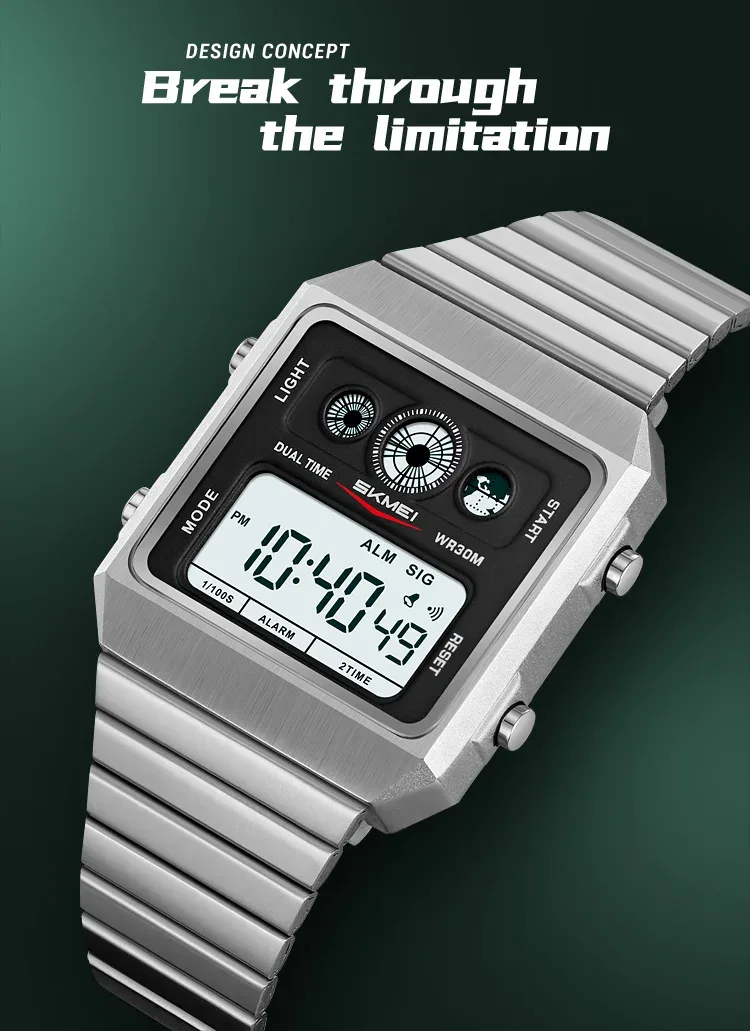 SKMEI Waterproof Electronics Watches Fashion Digital Wristwatch For Men Women Creative Stainless Steel Strip Watch Reloj Hombre