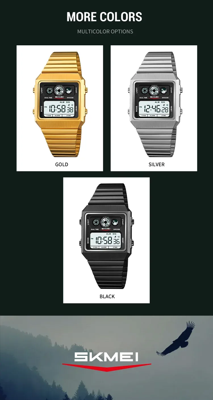 SKMEI Waterproof Electronics Watches Fashion Digital Wristwatch For Men Women Creative Stainless Steel Strip Watch Reloj Hombre