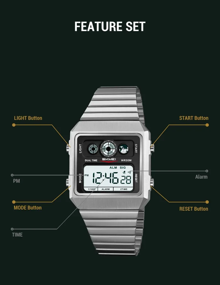 SKMEI Waterproof Electronics Watches Fashion Digital Wristwatch For Men Women Creative Stainless Steel Strip Watch Reloj Hombre