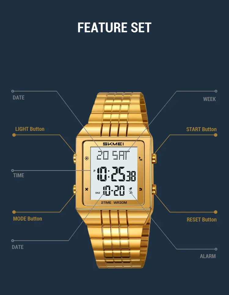 SKMEI Business Digital Electronic Watch Fashion Watches For Men Women Waterproof Stainless Steel Strip Wristwatches Reloj Hombre