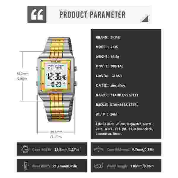 SKMEI 2335 Digital Multifunction Watch with Stainless Steel Band - Image 6