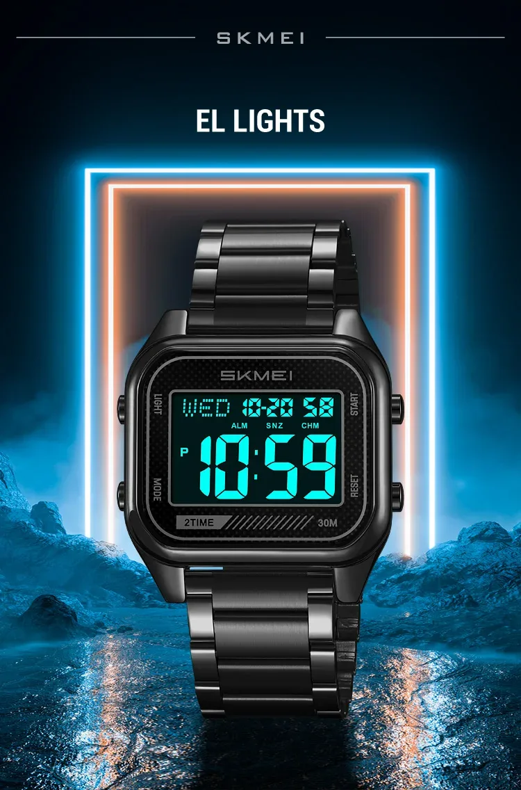 SKMEI EL Light Digital Electronics Watch For Men Women Fashion Casual 3Bar Waterproof Chrono Alarm Clock Wristwatch Reloj Hombre