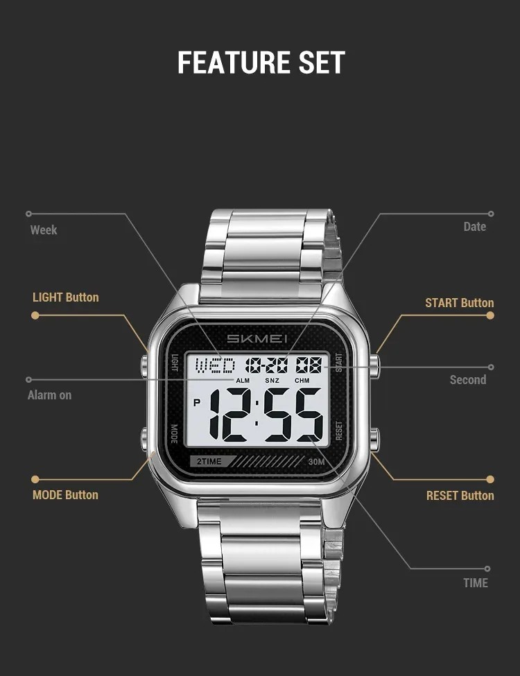 SKMEI EL Light Digital Electronics Watch For Men Women Fashion Casual 3Bar Waterproof Chrono Alarm Clock Wristwatch Reloj Hombre
