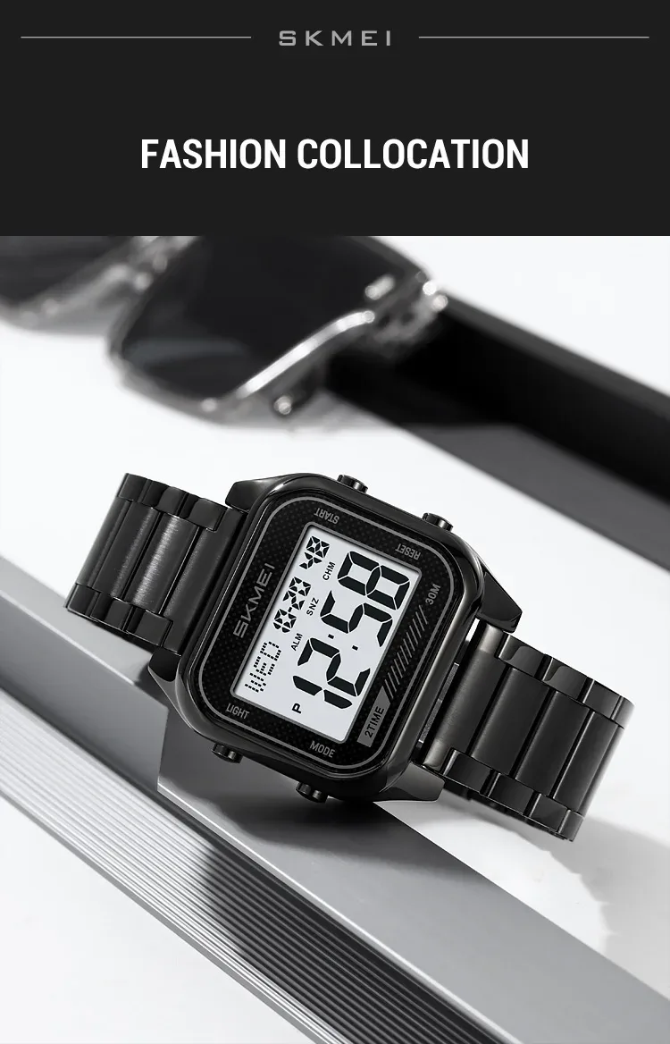 SKMEI EL Light Digital Electronics Watch For Men Women Fashion Casual 3Bar Waterproof Chrono Alarm Clock Wristwatch Reloj Hombre