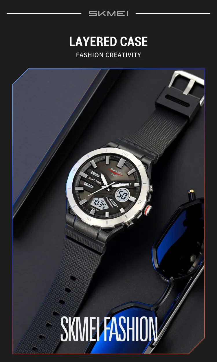 SKMEI Large Dial Digital Electronic Watch Fashion Business Quartz Watches For Men 5Bar Waterproof Quartz Wristwatch Reloj Hombre