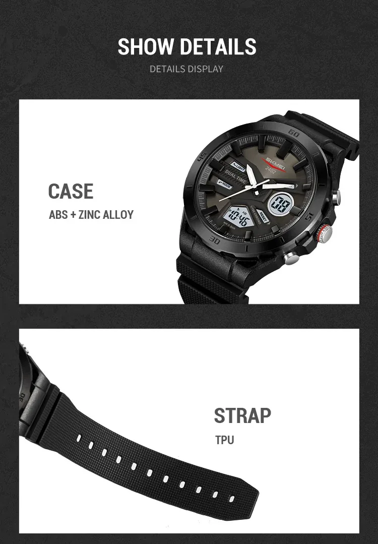 SKMEI Large Dial Digital Electronic Watch Fashion Business Quartz Watches For Men 5Bar Waterproof Quartz Wristwatch Reloj Hombre
