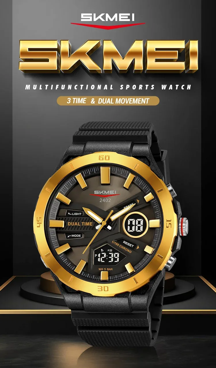 SKMEI Large Dial Digital Electronic Watch Fashion Business Quartz Watches For Men 5Bar Waterproof Quartz Wristwatch Reloj Hombre