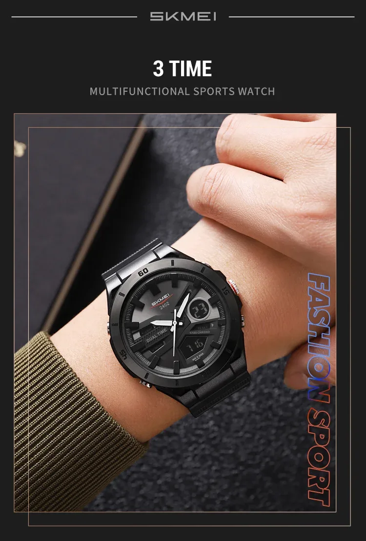 SKMEI Large Dial Digital Electronic Watch Fashion Business Quartz Watches For Men 5Bar Waterproof Quartz Wristwatch Reloj Hombre