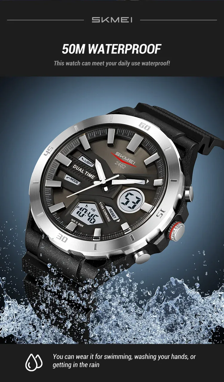 SKMEI Large Dial Digital Electronic Watch Fashion Business Quartz Watches For Men 5Bar Waterproof Quartz Wristwatch Reloj Hombre