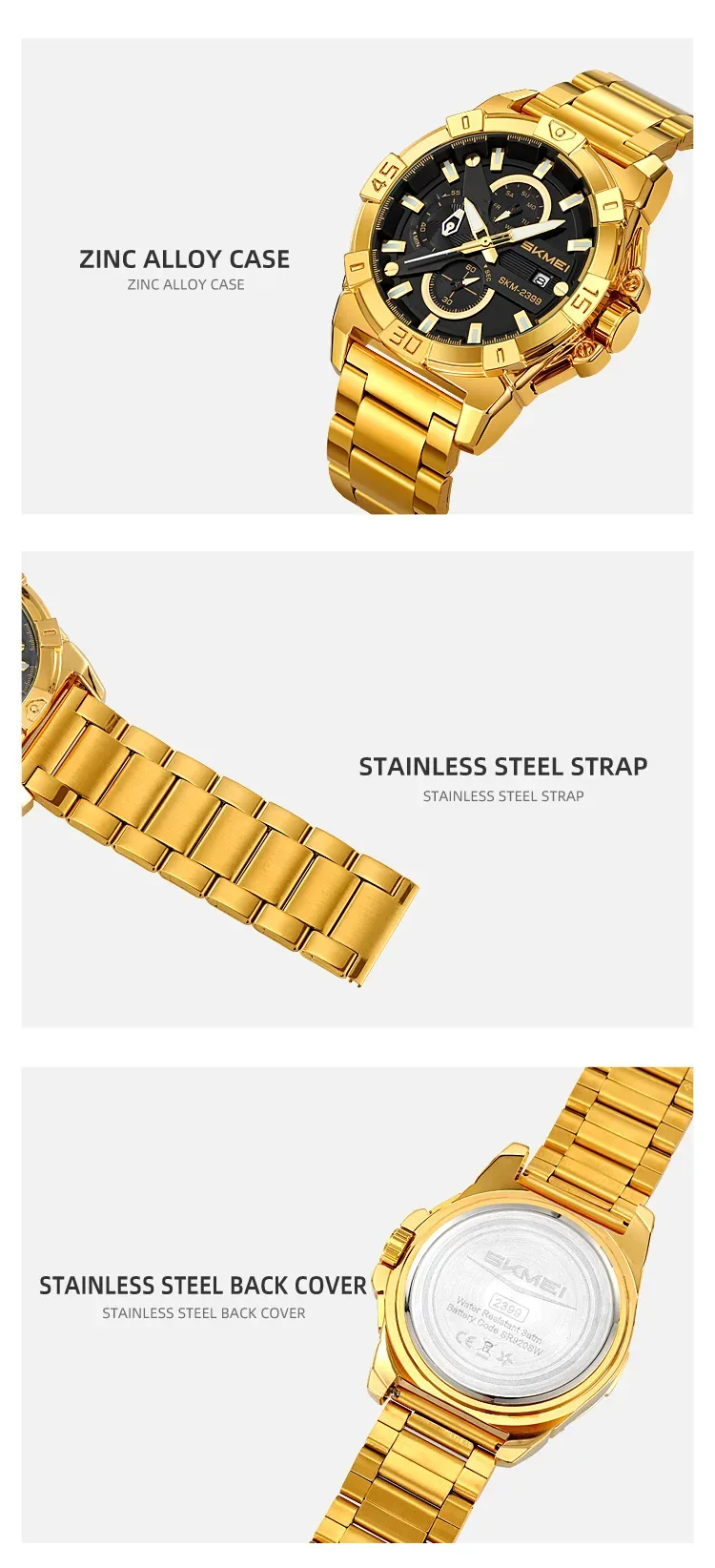 SKMEI Stainless Steel Strip Watches Fashion Business Time Week Date Quartz Watch For Mens Waterproof Stopwatch Quartz Wristwatch