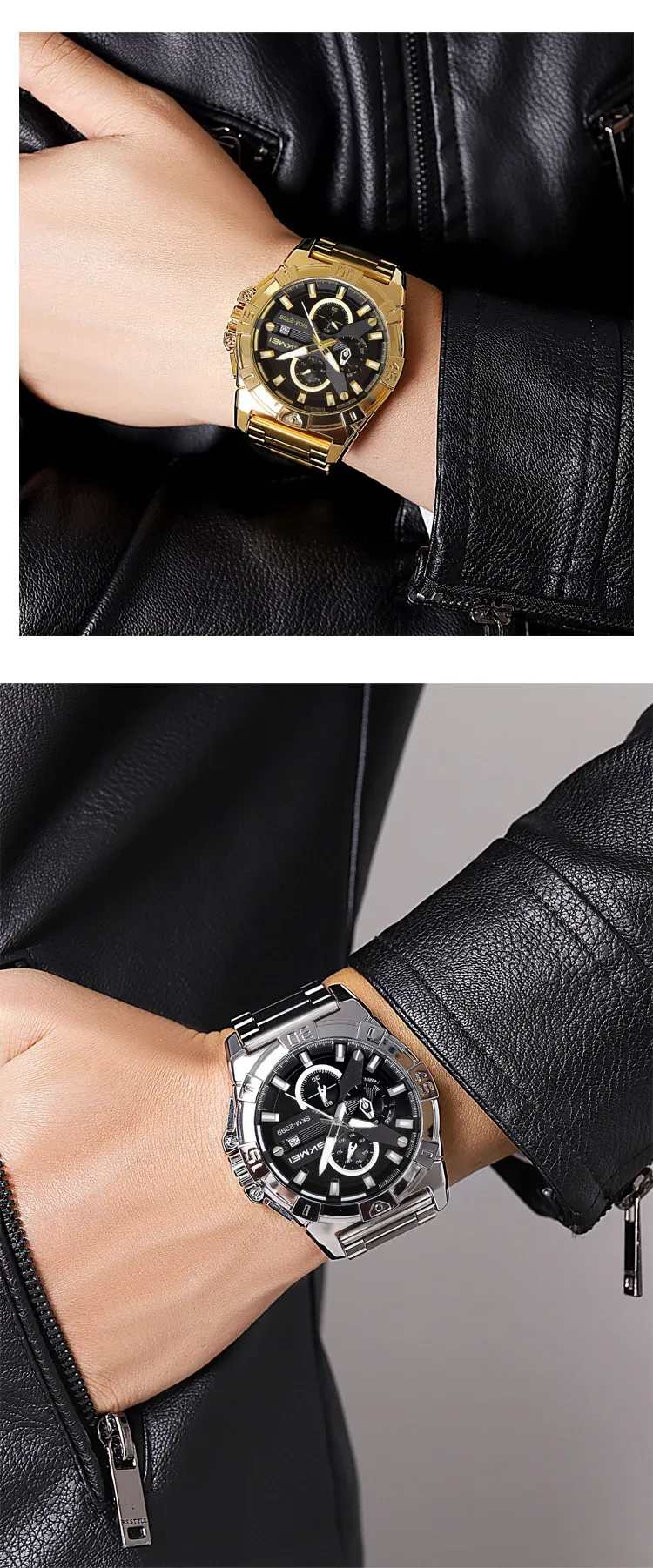 SKMEI Stainless Steel Strip Watches Fashion Business Time Week Date Quartz Watch For Mens Waterproof Stopwatch Quartz Wristwatch