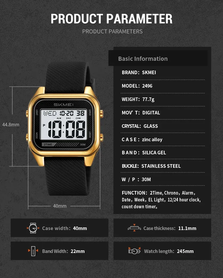 SKMEI Fashion Digital Electronic Sports Watches For Men Women Students Waterproof Countdown Alarm Clock Wristwatch Reloj Hombre
