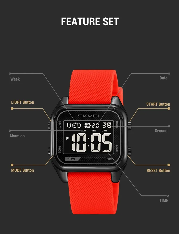 SKMEI Fashion Digital Electronic Sports Watches For Men Women Students Waterproof Countdown Alarm Clock Wristwatch Reloj Hombre