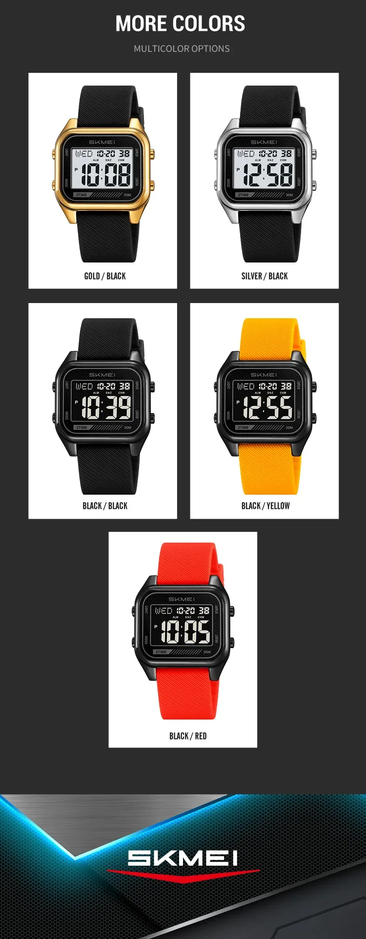 SKMEI Fashion Digital Electronic Sports Watches For Men Women Students Waterproof Countdown Alarm Clock Wristwatch Reloj Hombre