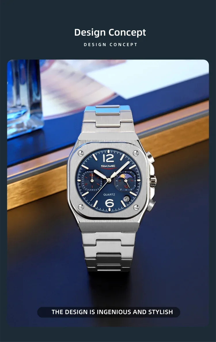 SKMEI Stainless Steel Strip Watches Fashion Business Time Date Quartz Watch For Men Women Waterproof Stopwatch Quartz Wristwatch