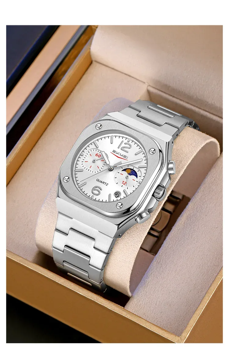 SKMEI Stainless Steel Strip Watches Fashion Business Time Date Quartz Watch For Men Women Waterproof Stopwatch Quartz Wristwatch