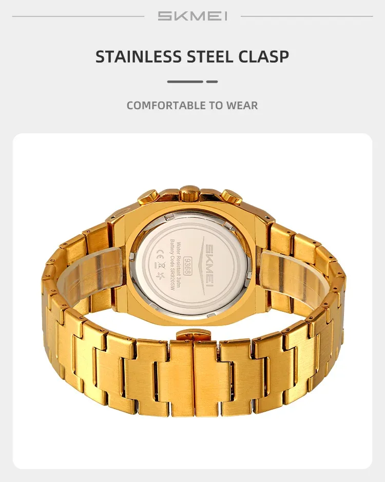 SKMEI Stainless Steel Strip Watches Fashion Business Time Date Quartz Watch For Men Women Waterproof Stopwatch Quartz Wristwatch