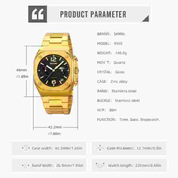 SKMEI 9368 Multifunction Quartz Watch for Men with Date and Stopwatch - Image 6