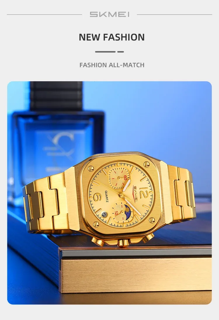 SKMEI Stainless Steel Strip Watches Fashion Business Time Date Quartz Watch For Men Women Waterproof Stopwatch Quartz Wristwatch