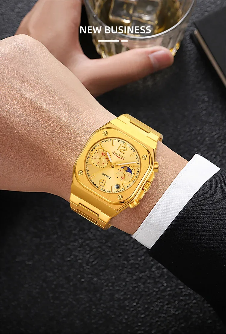 SKMEI Stainless Steel Strip Watches Fashion Business Time Date Quartz Watch For Men Women Waterproof Stopwatch Quartz Wristwatch