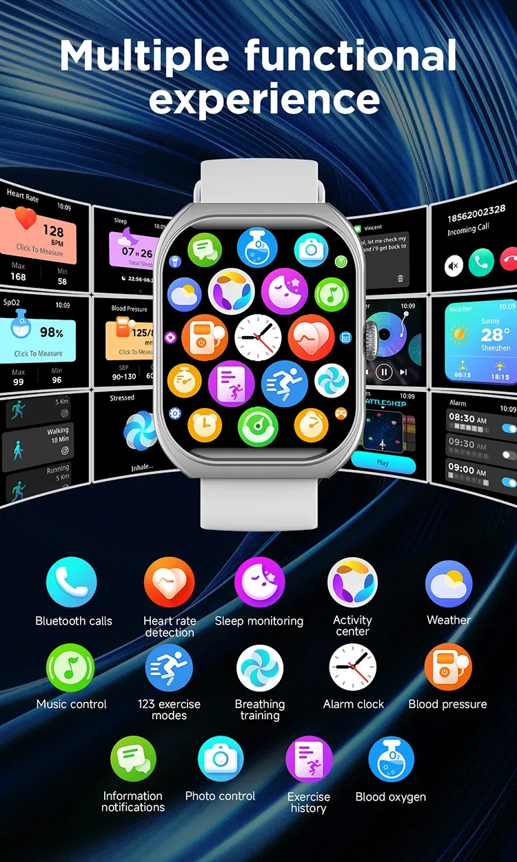 SKMEI Smartwatch 2.01'' TFT Display 123 Sports Modes Voice Calling Smart Watch For Men Women Military Wristwatch For Android IOS