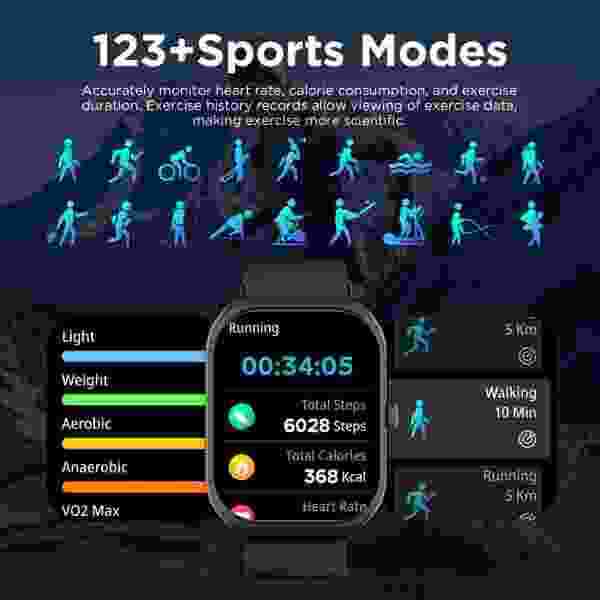 BOZLUN 2.01-Inch Curved Screen Smartwatch with Bluetooth Calling & 123 Sports Modes (CAL XII) - Image 6