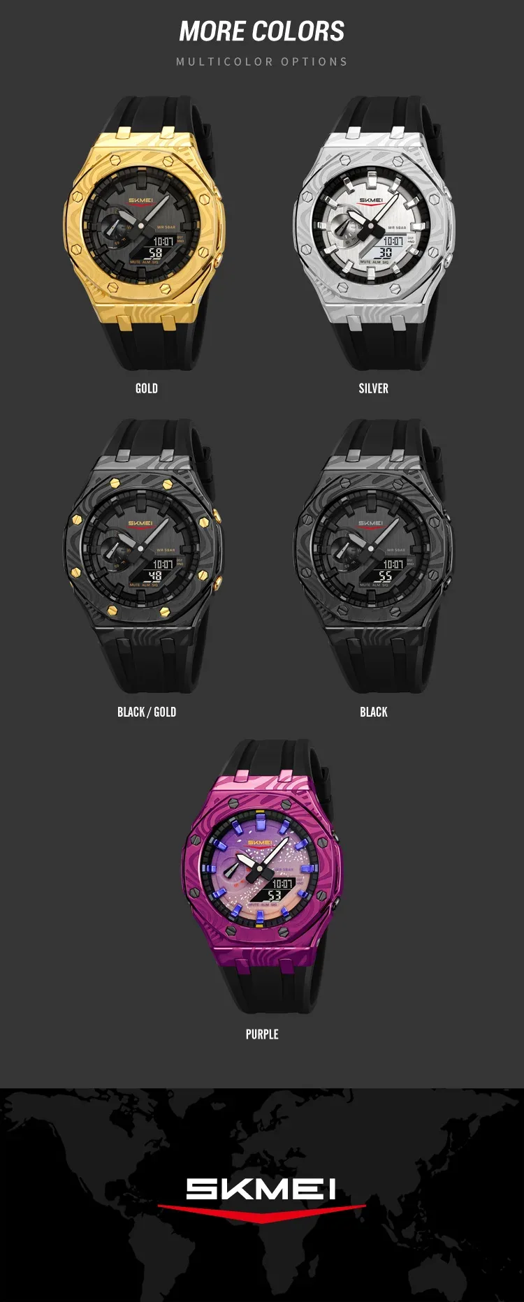 SKMEI Daylight Saving Time Digital Watch Sports Quartz Watch For Men Women Waterproof Electronic Wristwatch 5 Alarm Reloj Hombre