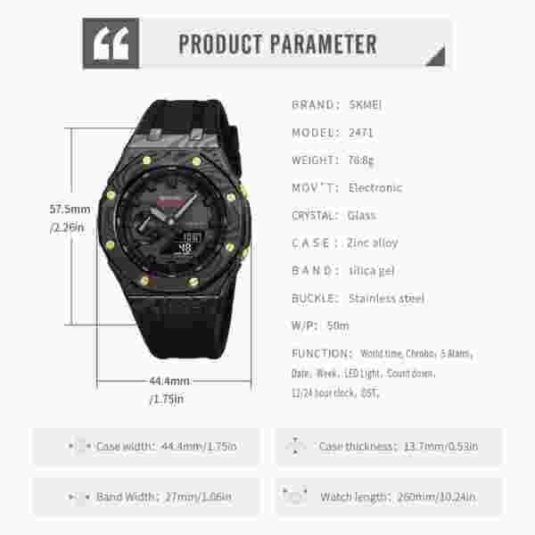 SKMEI 2471 World Time Multifunction Sport Watch with Luminous Display (50M Waterproof) - Image 6