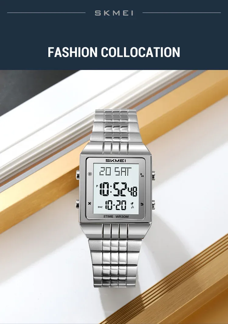 SKMEI Digital Watch Fashion Electronic Watches For Mens Women Waterproof Stainless Steel Strip Stopwatch Wristwatch Reloj Hombre