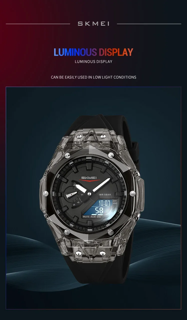 SKMEI 5 Alarm Digital Watch Sports Quartz Watch For Men Women Waterproof Daylight Saving Time Electronic Wristwatch Reloj Hombre