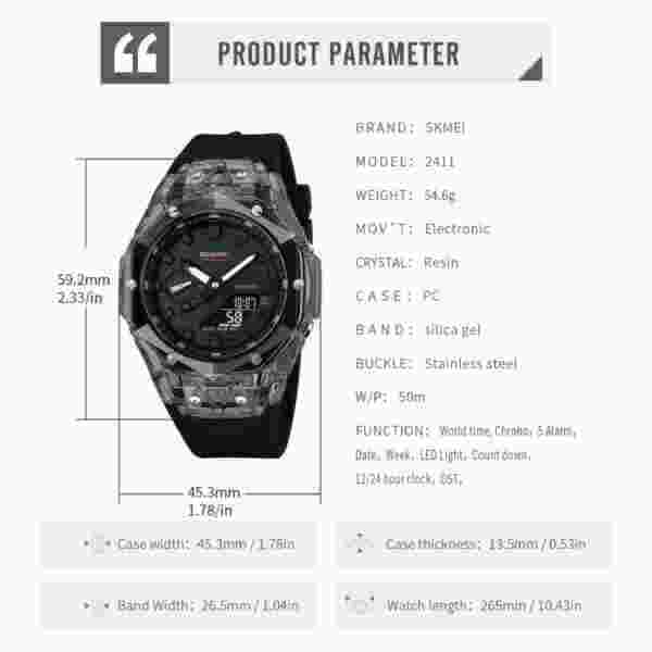 SKMEI 2411 World Time Digital Sports Watch for Men (Multiple Colors) - Image 6