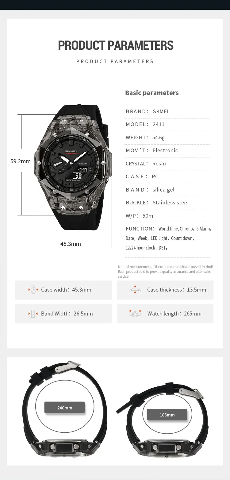 SKMEI 5 Alarm Digital Watch Sports Quartz Watch For Men Women Waterproof Daylight Saving Time Electronic Wristwatch Reloj Hombre