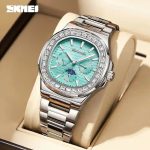 SKMEI Square Zircon Dress Watch with Luminous Dial and Calendar (SKM-7078)