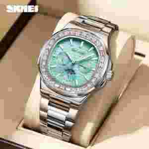 SKMEI Square Zircon Dress Watch with Luminous Dial and Calendar (SKM-7078)