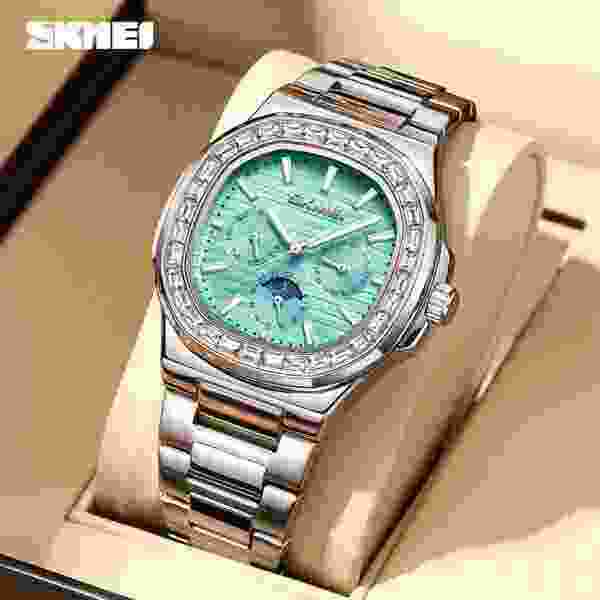SKMEI Square Zircon Dress Watch with Luminous Dial and Calendar (SKM-7078)