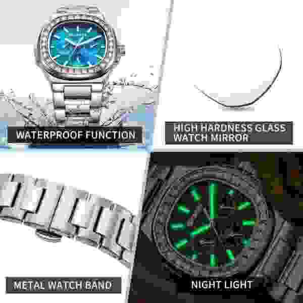 SKMEI Square Zircon Dress Watch with Luminous Dial and Calendar (SKM-7078) - Image 5