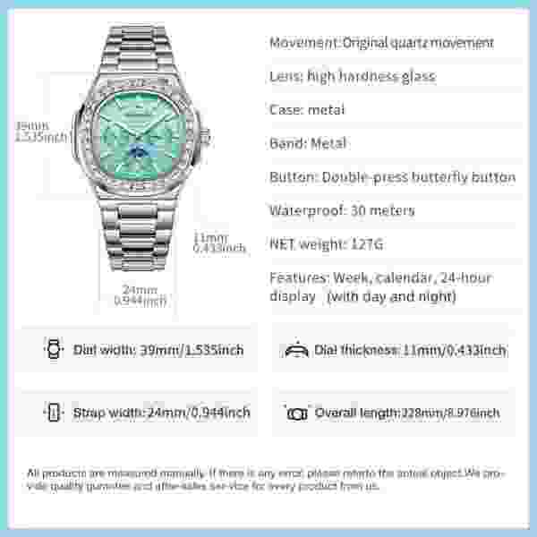 SKMEI Square Zircon Dress Watch with Luminous Dial and Calendar (SKM-7078) - Image 6