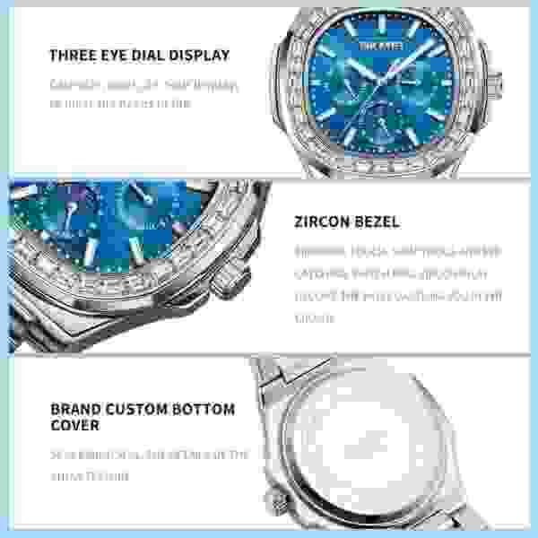 SKMEI Square Zircon Dress Watch with Luminous Dial and Calendar (SKM-7078) - Image 4